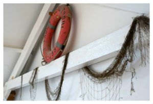 A lifebuoy mounted on the wall